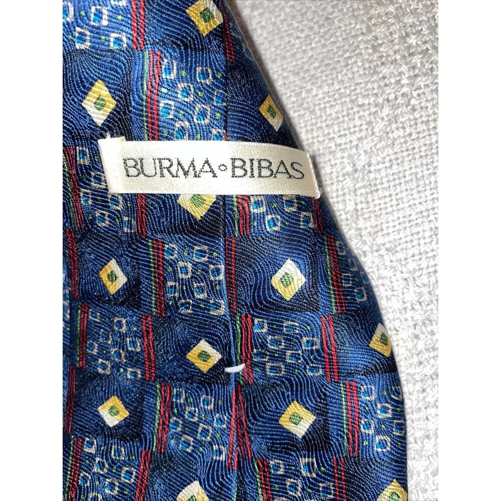 Burma & Bibas Men’s Dress Tie Size 56” 4” Blue Geometric Business Formal